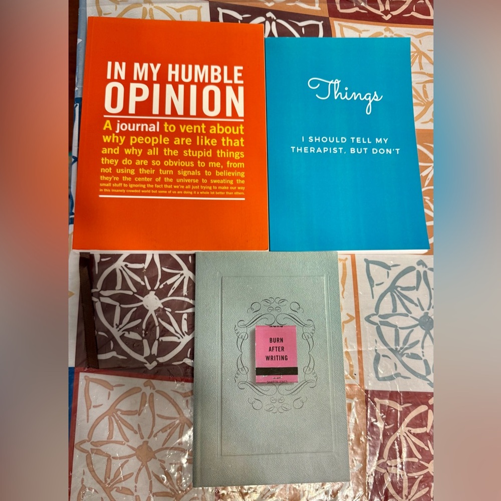 New, 3 Paperback Journals including Burn After Writing & In My Humble Opinion…